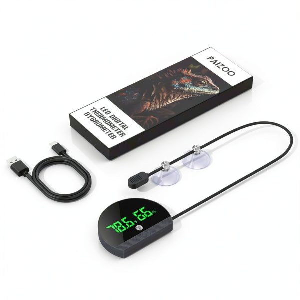 PAIZOO Reptile Thermometer Hygrometer Rechargeable LED-6