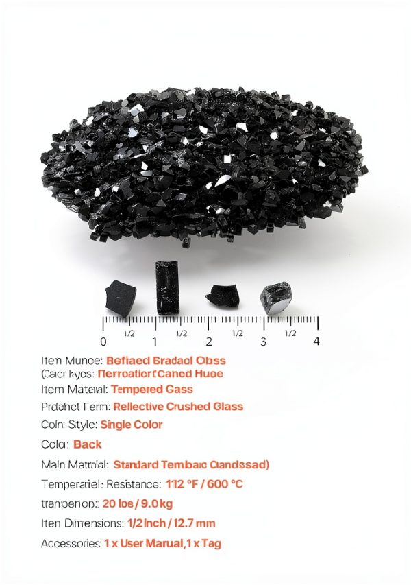 Fire Glass VEVOR 20lb Black 1/2-Inch Tempered Fireplace Rocks-6